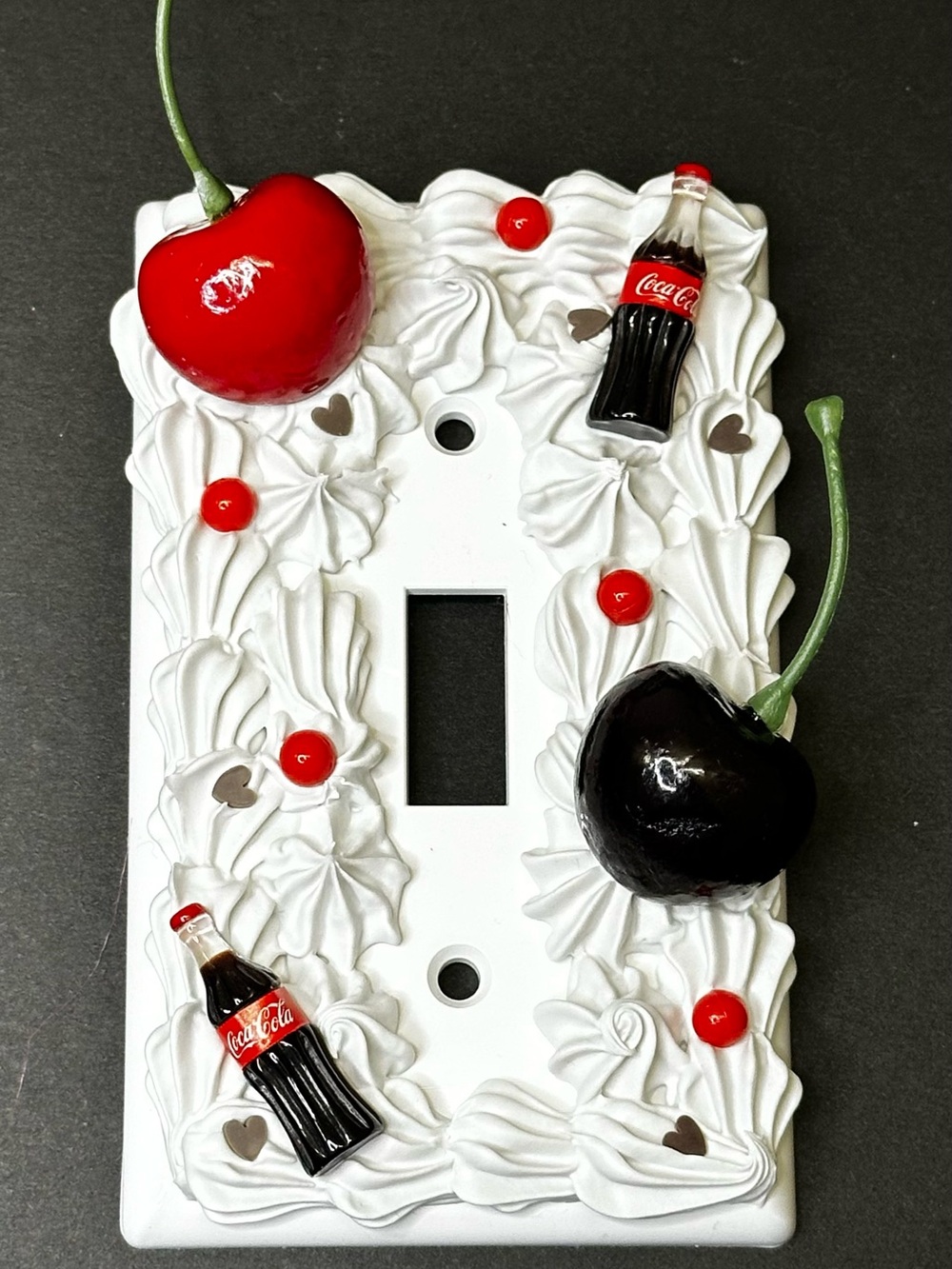 Decorative Cherry & Cola Switch Plate - White with Red and Black Accents